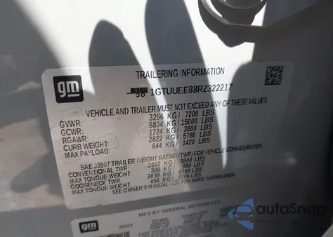 2024 GMC Sierra 1500 4Wd Short Box At4 from USA, damaged, VIN 1GTUUEE88RZ322217